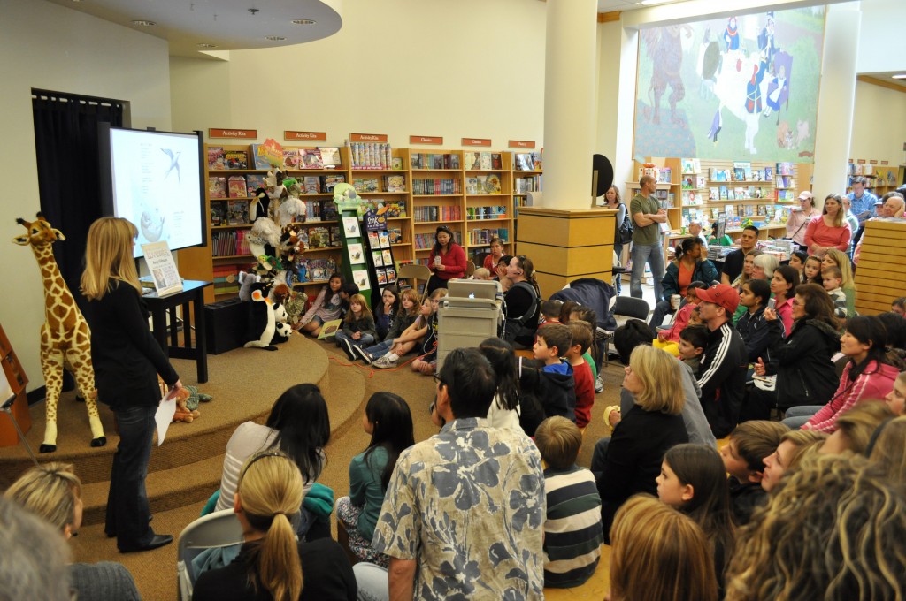 Who could ask for a nicer audience? Amy Gibson at book launch for Around the World on Eighty Legs